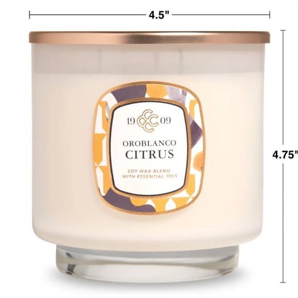 Citrus Soy Pillar Glass 3 Wick Oroblanco Candle Colonial Candle NEW IN BOX - Picture 11 of 12